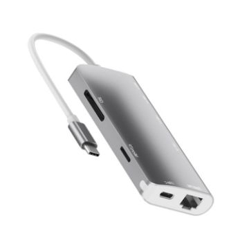 8 In 1 USB-C Hub: USB 3.0, SD/TF, HDMI, RJ45, Type-C PD - Silver - 1
