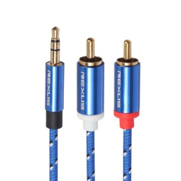 REXLIS 3610 3.5mm to Dual RCA Gold-Plated Audio Cable 1.8m Blue Braided - 1