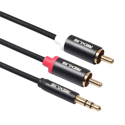 REXLIS 0.5m 3.5mm to Dual RCA Gold-Plated Audio Cable for Speakers - 1