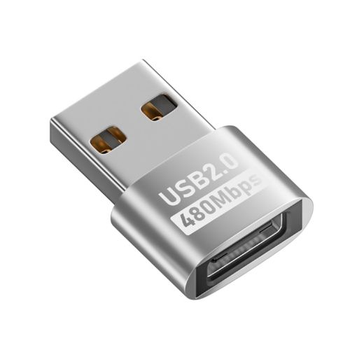 USB 2.0 Male to Female Type-C Adapter, Silver - Compact and Durable - 1
