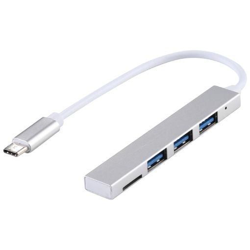 T-818 TF + 3 USB 3.0 to USB-C Hub Adapter Silver - 1