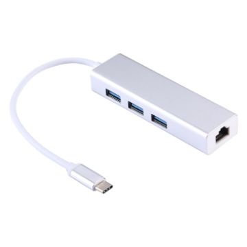 Aluminum 3-Port USB3.0 HUB + USB-C Gigabit Ethernet Adapter - 1