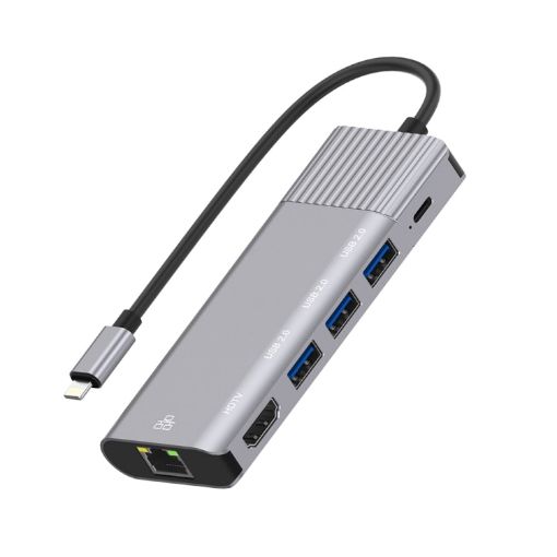 6 in 1 Multifunctional HUB: 8 Pin to RJ45, HDMI, Charging, 3 USB Ports - 1