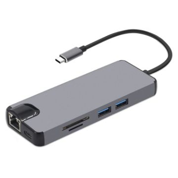 8 in 1 Type-C Adapter: HDMI, USB 3.0, LAN, VGA, TF/SD Reader (Grey) - 1