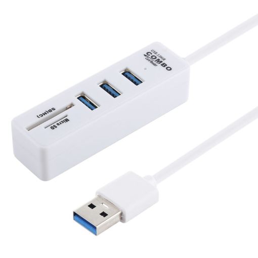 2 in 1 TF/SD Card Reader + 3 USB 3.0 Ports HUB Converter, 26cm Cable, White - 1