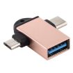 USB 3.0 Female to USB-C/Micro USB Male OTG Adapter with Sling Hole Gold - 2