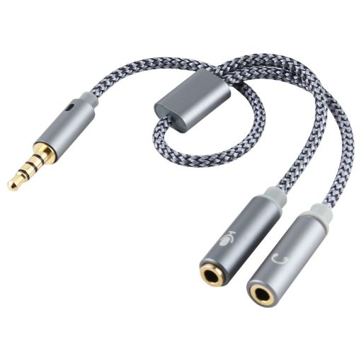 HY191 2 in 1 3.5mm Male to Mic + Audio Female Cable, 26cm Braided - 1
