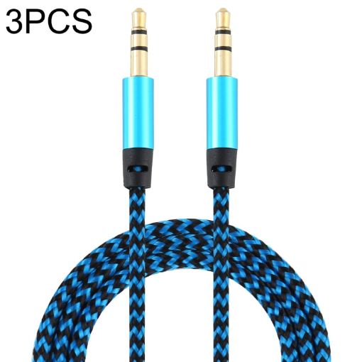 3 PCS K10 3.5mm Male to Male Audio Cable 1m Blue Nylon Braided - 1