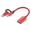 USB 3.0 Female to Micro USB & USB-C OTG Adapter Cable, 11cm Red - 1