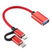 USB 3.0 Female to Micro USB & USB-C OTG Adapter Cable, 11cm Red - 2
