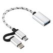 USB 3.0 Female to Micro USB & USB-C OTG Adapter Cable, 11cm Silver - 2