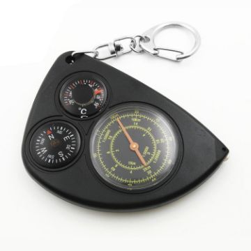 3-in-1 Map Measurer, Compass & Thermometer Key Chain for Camping (Black) - 1
