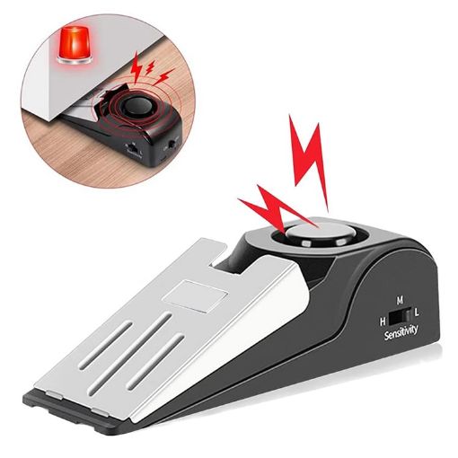 HH-MD001 Black Door Stop Wedge Alarm for Home & Travel Security - 1