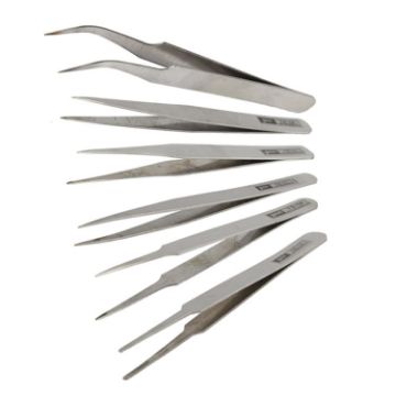 6 PCS Stainless Steel Tweezers TS-10/11/12/13/14/15 Straight & Angled - 1
