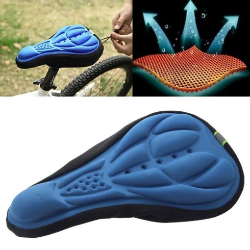 Blue 3D Silicone Lycra Nylon Gel Pad Bicycle Seat Cover - Soft Cushion Fit - 1