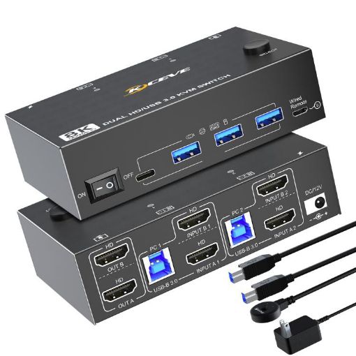 8K 60Hz USB3.0/HDMI Dual Monitor KVM Switch, 2-Port, AU Plug - 1