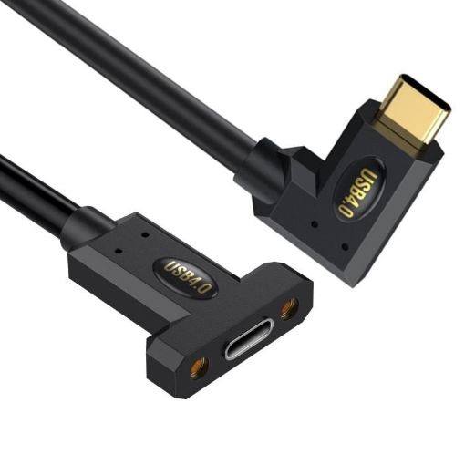 240W Type-C Male Elbow to Female Panel Extension Cable 0.6m with Ear - 1