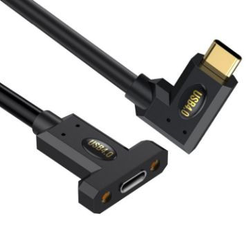 240W Type-C Male Elbow to Female Panel Extension Cable, 1m Length - 1