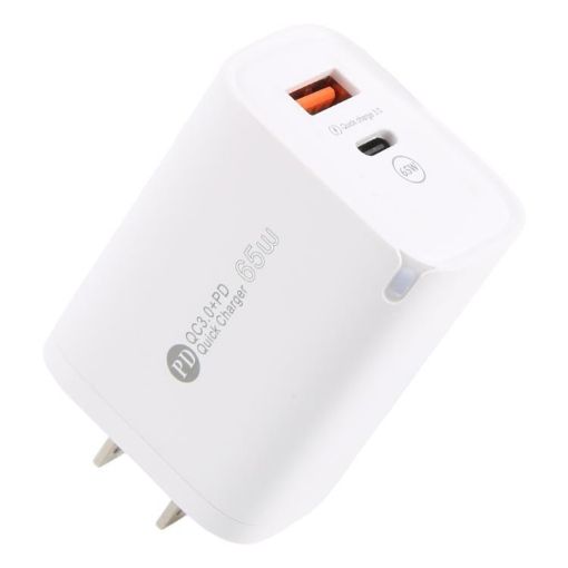 65W QC3.0 USB & USB-C PD Quick Charger AR-PD12, US Plug, White - 1