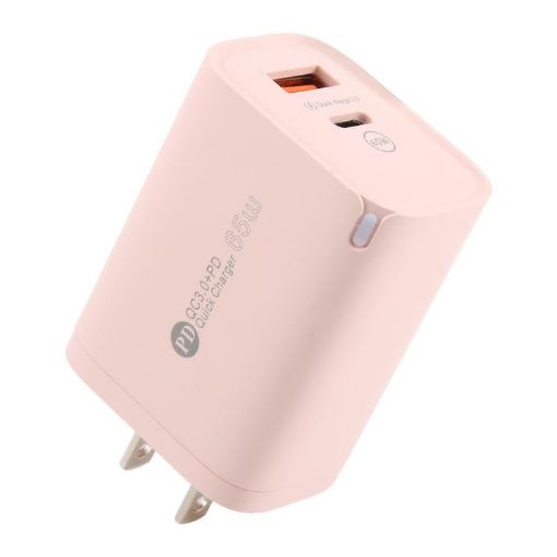 65W QC3.0 USB & USB-C PD Quick Charger, US Plug, Pink - AR-PD12 - 1