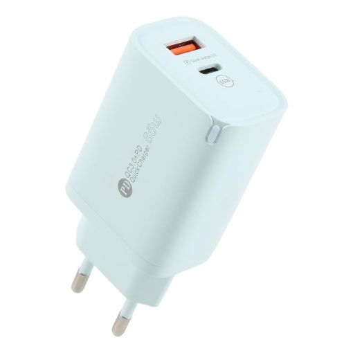 65W QC3.0 USB & USB-C PD Quick Charger, EU Plug, Green - AR-PD12 - 1