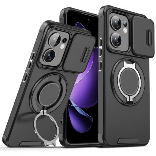 OPPO Reno13 F 5G Phone Case - Sliding Camshield Ring Holder, Black - 1