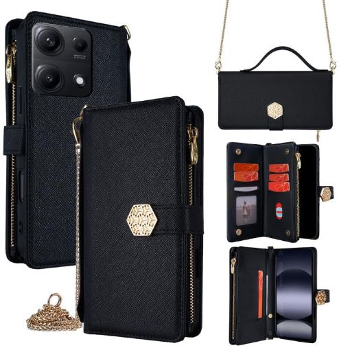 Redmi Note 14S 4G Black Leather Crossbody Phone Case - 1