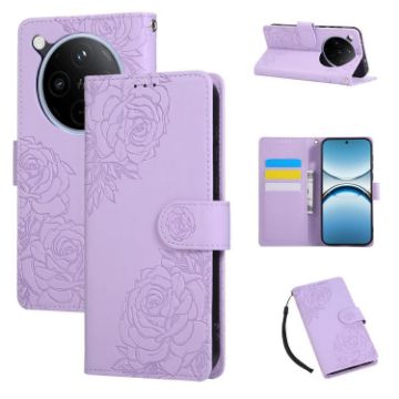 OPPO Find X8 Pro 5G Purple Leather Case with Rose Emboss & 3 Card Slots - 1