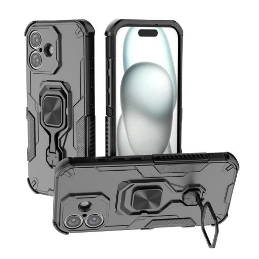 iPhone 17 Black Metal Kickstand TPU Hybrid PC Case - 1