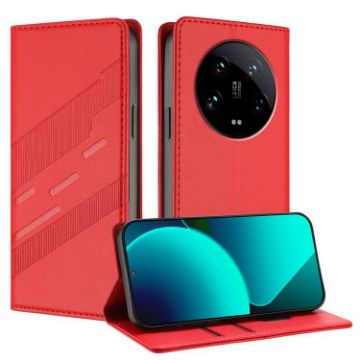 Xiaomi 14 Ultra 5G Red Retro Leather Wallet Phone Case Global - 1
