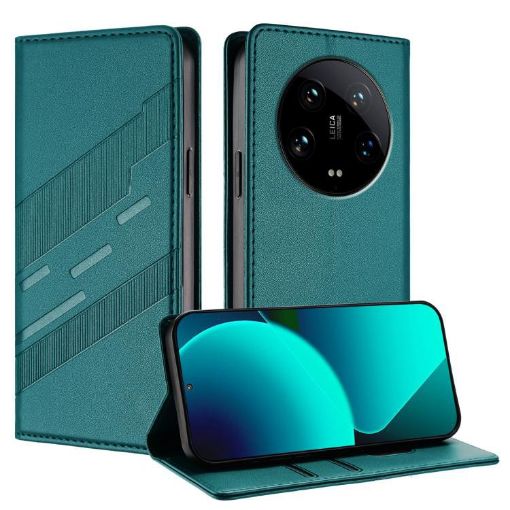 Xiaomi 14 Ultra 5G Dark Green Retro Leather Wallet Phone Case Global - 1