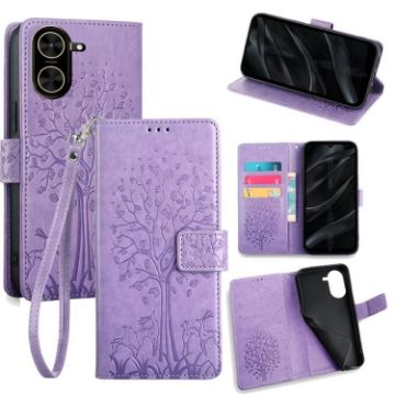Redmi A5 4G 171.7mm Purple Tree & Deer Embossed Leather Case - 1