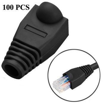 RJ45 Network Cable Boots Cap Cover, Black, 100 pcs Packaging - 1