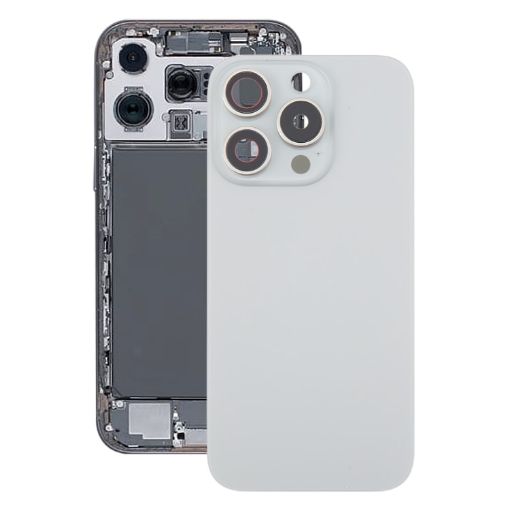 iPhone 16 Pro Silver Glass Battery Back Cover with Camera Lens Cover - 1