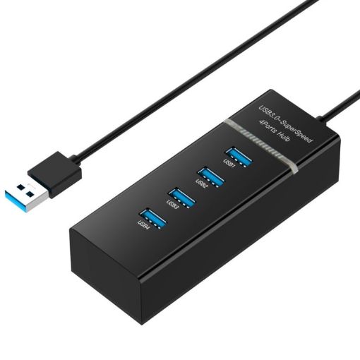 4 Ports USB 3.0 Hub Splitter, LED, 5Gbps Speed, BYL-P104, Black - 1
