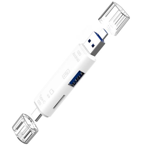 D-188 3 in 1 TF USB Micro USB Type-C Card Reader OTG Adapter White - 1