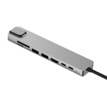 8-in-1 USB-C Hub Adapter: Aluminum, USB 3.0, SD/TF, RJ45 for MacBook Pro/Air - 1