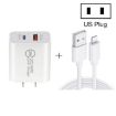 20W PD Type-C + QC 3.0 Fast Charger with USB to 8 Pin Cable US Plug - 1