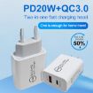 20W PD Type-C + QC 3.0 Fast Charger with USB-C to 8 Pin Cable US Plug - 3
