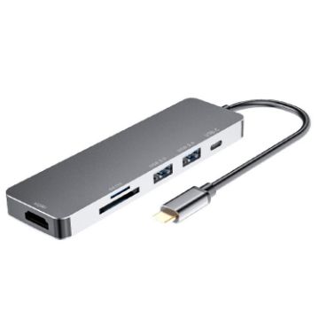 6 in 1 Type C Docking Station: HDMI, USB 3.0, Type C, SD/TF Hub - 1