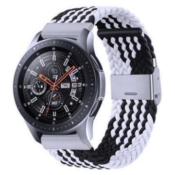 Samsung Galaxy Watch 4/5 20mm Nylon Braided Metal Buckle Band (Z Black White) - 1