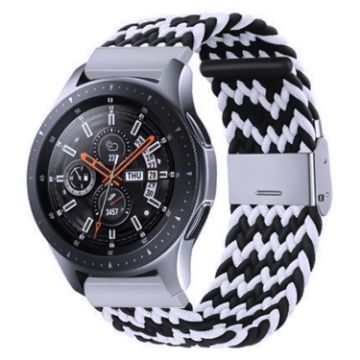 Samsung Galaxy Watch 4/5 20mm Nylon Braided Metal Buckle Band Black White - 1