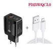 PD25W USB-C/Type-C + QC3.0 Dual Port Fast Charger with USB to 8 Pin Cable - 3