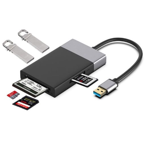 6-in-1 USB 3.0 Hub Adapter: Dual USB3.0, CF, TF, SD, XQD Card Reader - 1