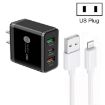 45W PD25W + 2x QC3.0 USB Charger with USB to 8 Pin Cable, US Plug, Black - 1
