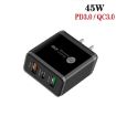 45W PD25W + 2x QC3.0 USB Charger with USB to 8 Pin Cable, US Plug, Black - 2