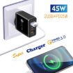 45W PD25W + 2x QC3.0 USB Charger with USB to 8 Pin Cable, US Plug, Black - 4