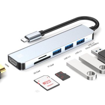 JUNSUNMAY 6 in 1 USB-C Hub: 4K HDMI, SD/TF Card Reader Docking Station - 1