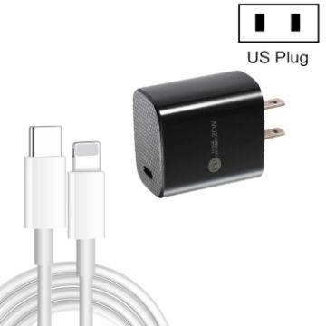 PD11 20W USB-C Fast Charger with 1m Type-C to 8 Pin Cable, US Plug, Black - 1