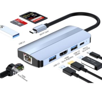 JUNSUNMAY 8 in 1 Type-C Hub: 4K HDMI + RJ45 Ethernet Adapter Dock - 1